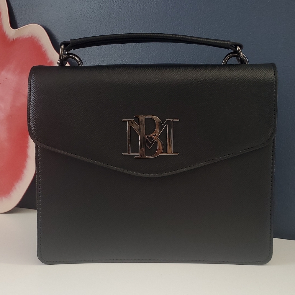 Badgley Mischka Black Structured Satchel Top Handle Designer Handbag